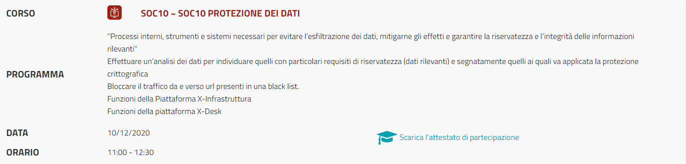 Dettagli corso e attestato scaricabile